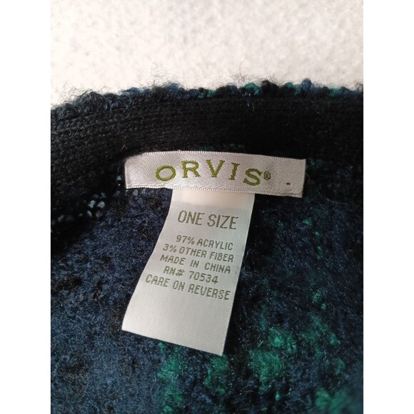 Orvis Plaid Fringe Poncho One Size Navy Green Soft Knit Cape Wrap Shawl - Picture 5 of 8